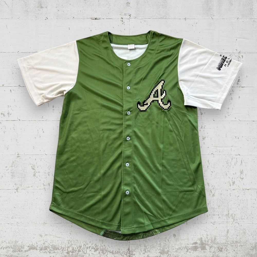 ATLANTA BRAVES MINECRAFT movie men's M Jersey embroidered MLB Rare Baseball